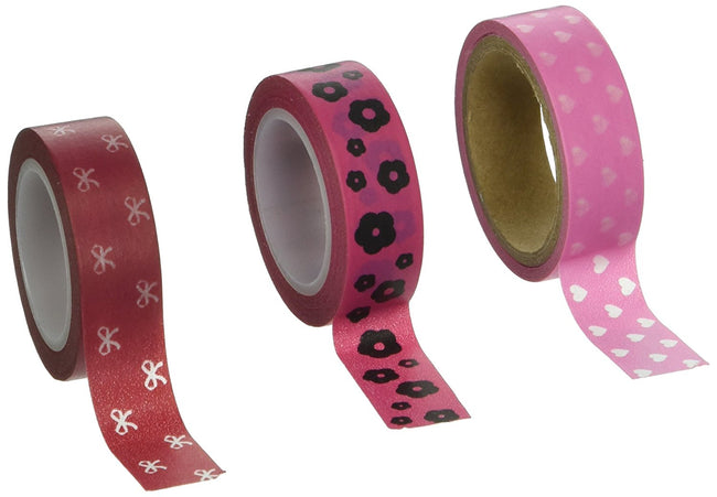 Wrapables Bows, Hearts & Flowers Japanese Washi Masking Tape (Set of 3)
