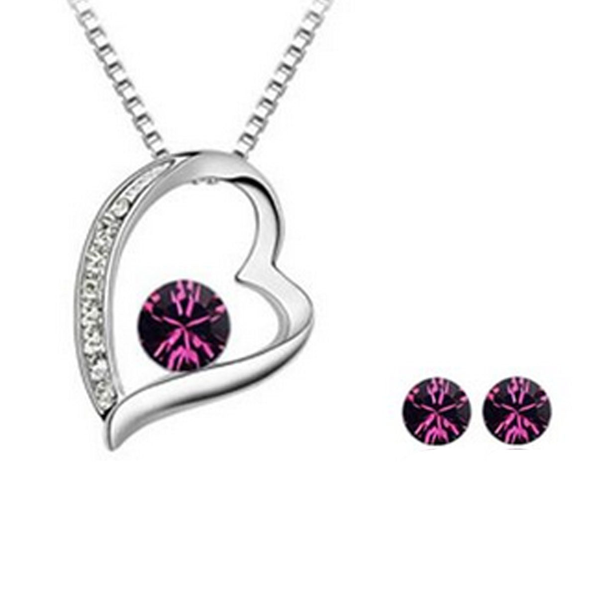 Wrapables Purple Crystal Jewelry Set - Heart Pendant Necklace and Earrings