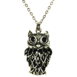 Vintage Black Crystal Owl Pendant Necklace