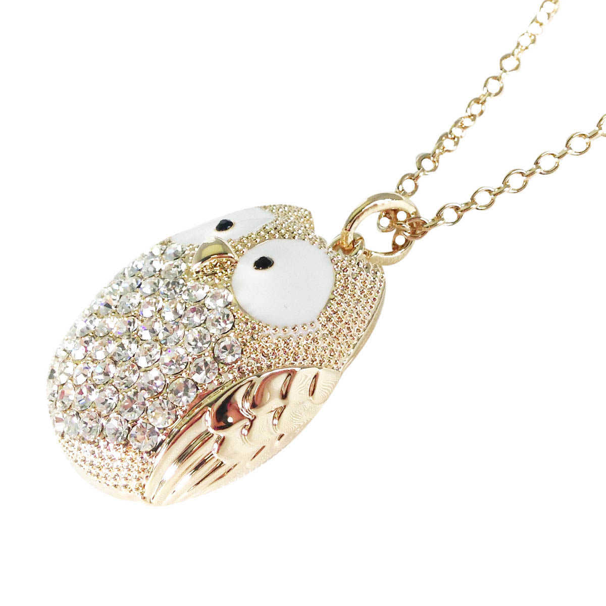 Rhinestone Studded Snowy Owl Pendant Necklace