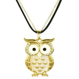 Owl Pendant Necklace with Crystal Rimmed Eyes