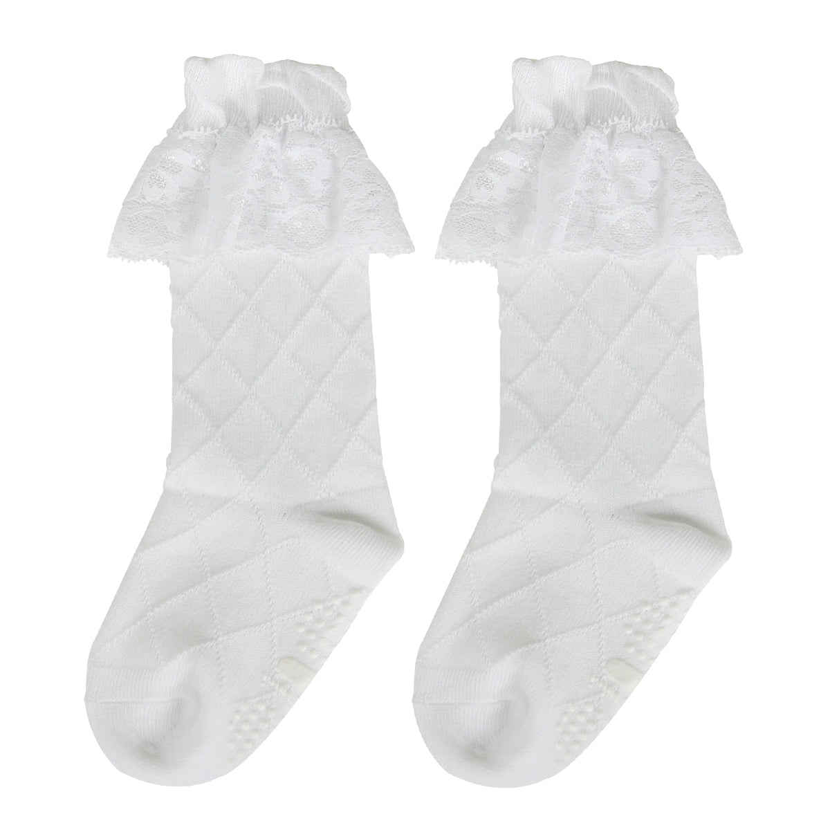 Wrapables Non-Slip Knee High Toddler Girl Socks with Lace Cuff