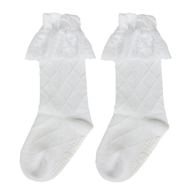 Wrapables Non-Slip Knee High Toddler Girl Socks with Lace Cuff