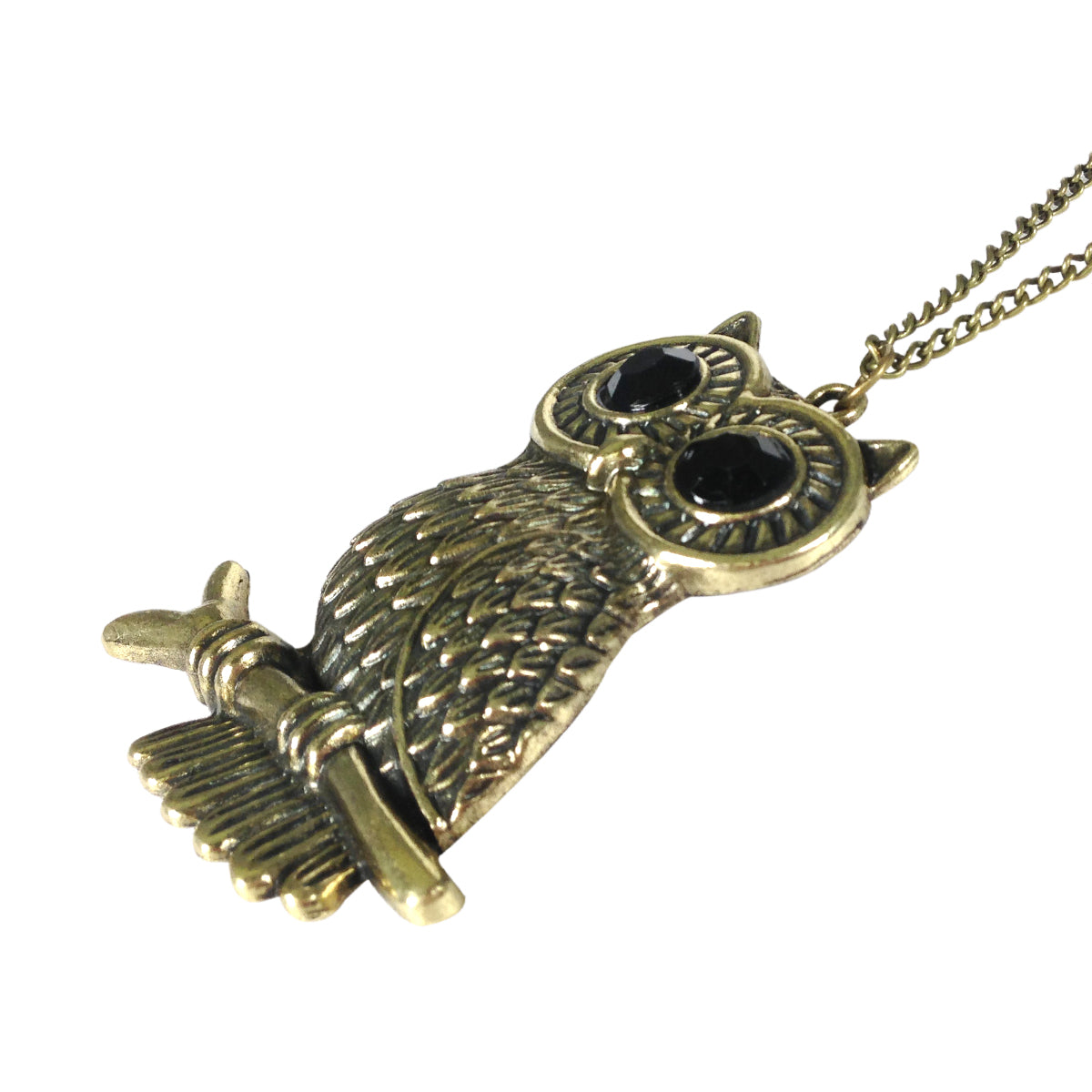 Large Antique Bronze Perching Owl Necklace
