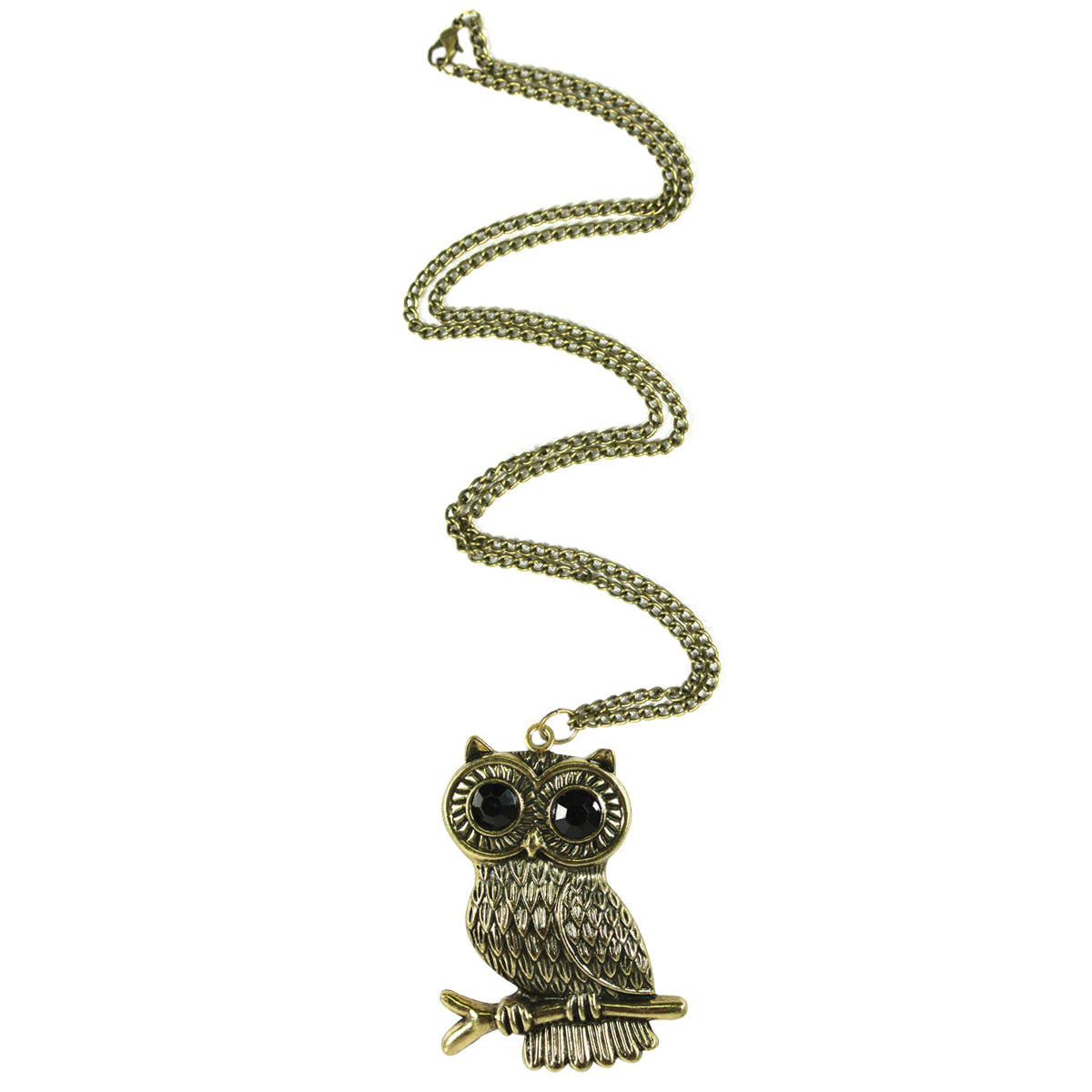 Large Antique Bronze Perching Owl Necklace