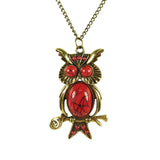 Red Turquoise Vintage Owl Necklace