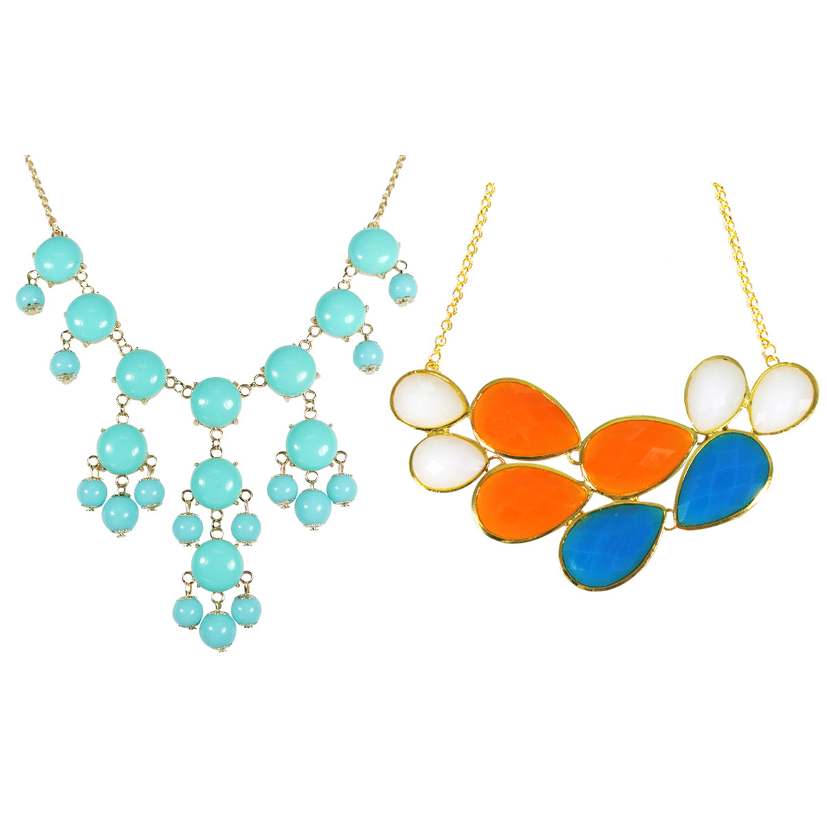 Multi Color Drop Shape Bubble Statement Necklaces + Sky Blue Mini Bubble Bib Statement Necklace (A64616) [A64287, A64441]