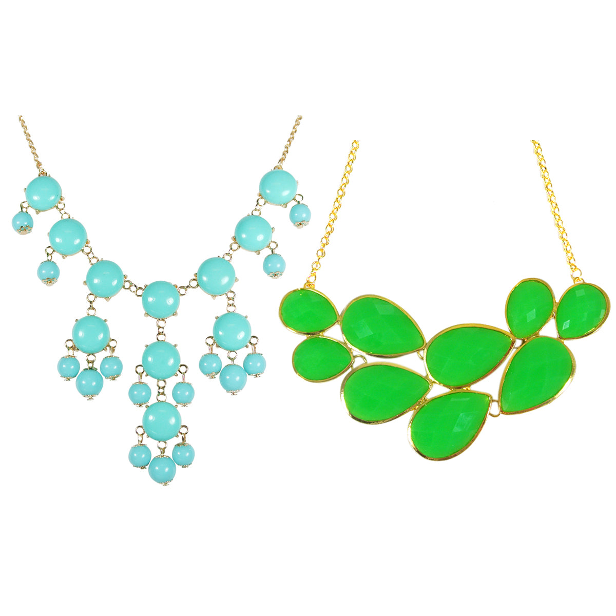 Green Drop Shape Bubble Statement Necklaces + Sky Blue Mini Bubble Bib Statement Necklace (A64618) [A64286, A64441]