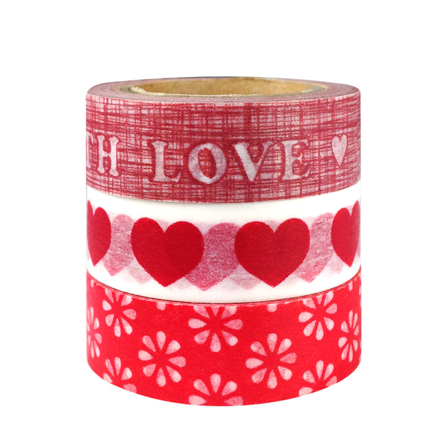 Wrapables Red Love Japanese Washi Masking Tape (Set of 3)