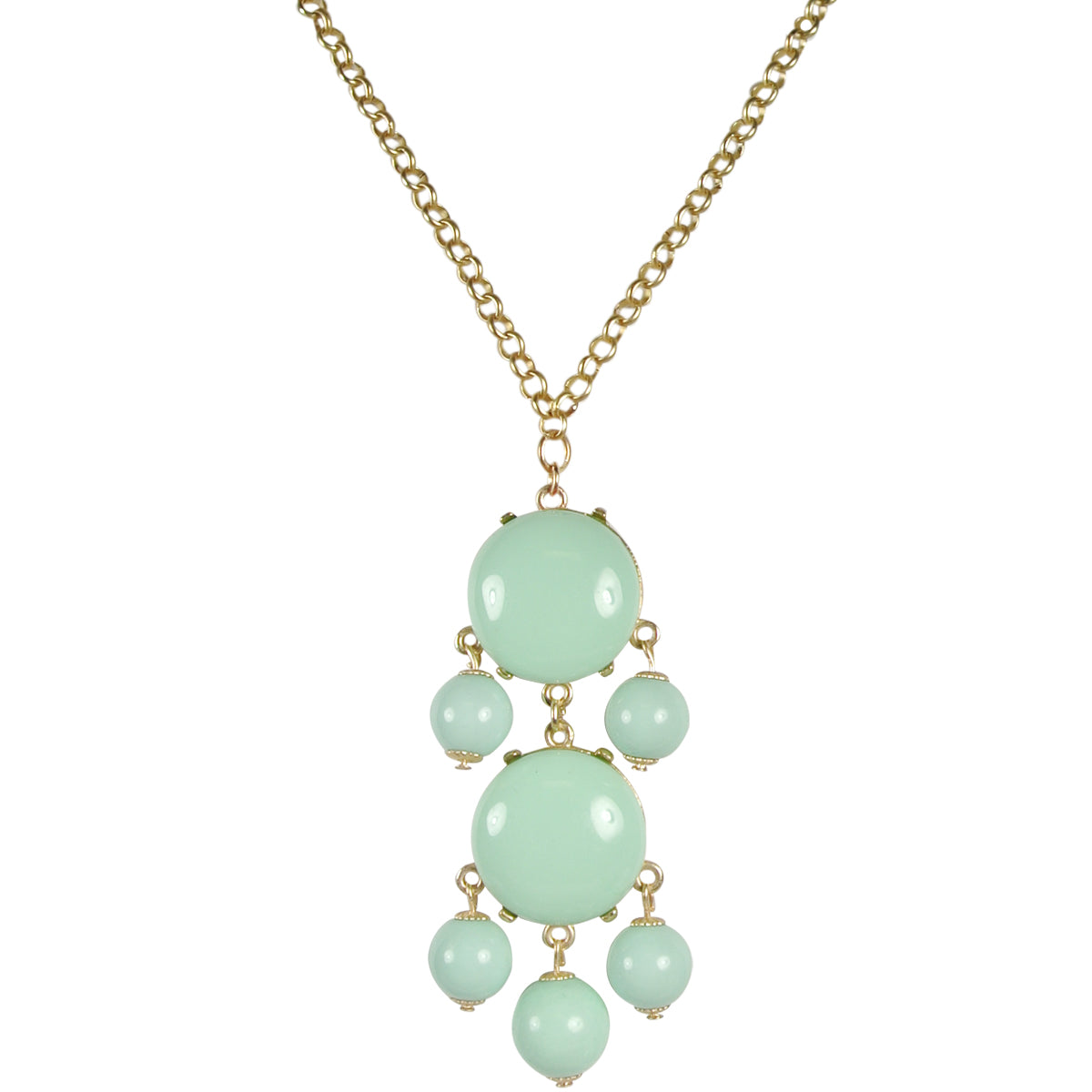 Mint Green Beaded Bubble Pendant Necklace + Blue Drop Stone Necklace [A63876, A64556]