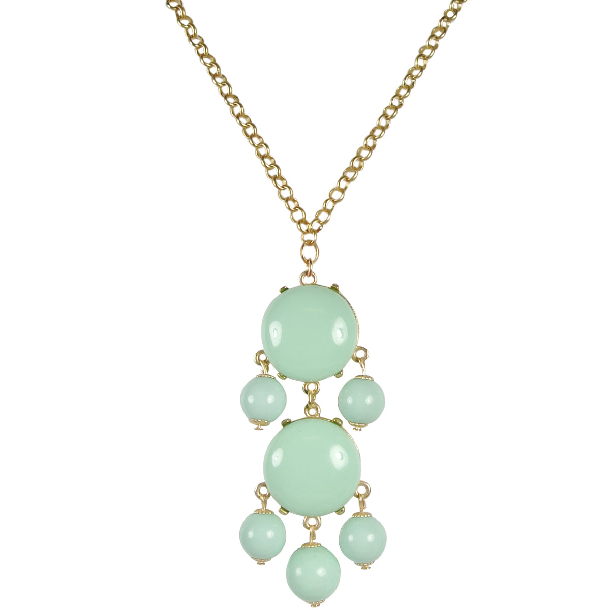 Mint Green Beaded Bubble Pendant Necklace + Purple Drop Stone Necklace [A63876, A64557]