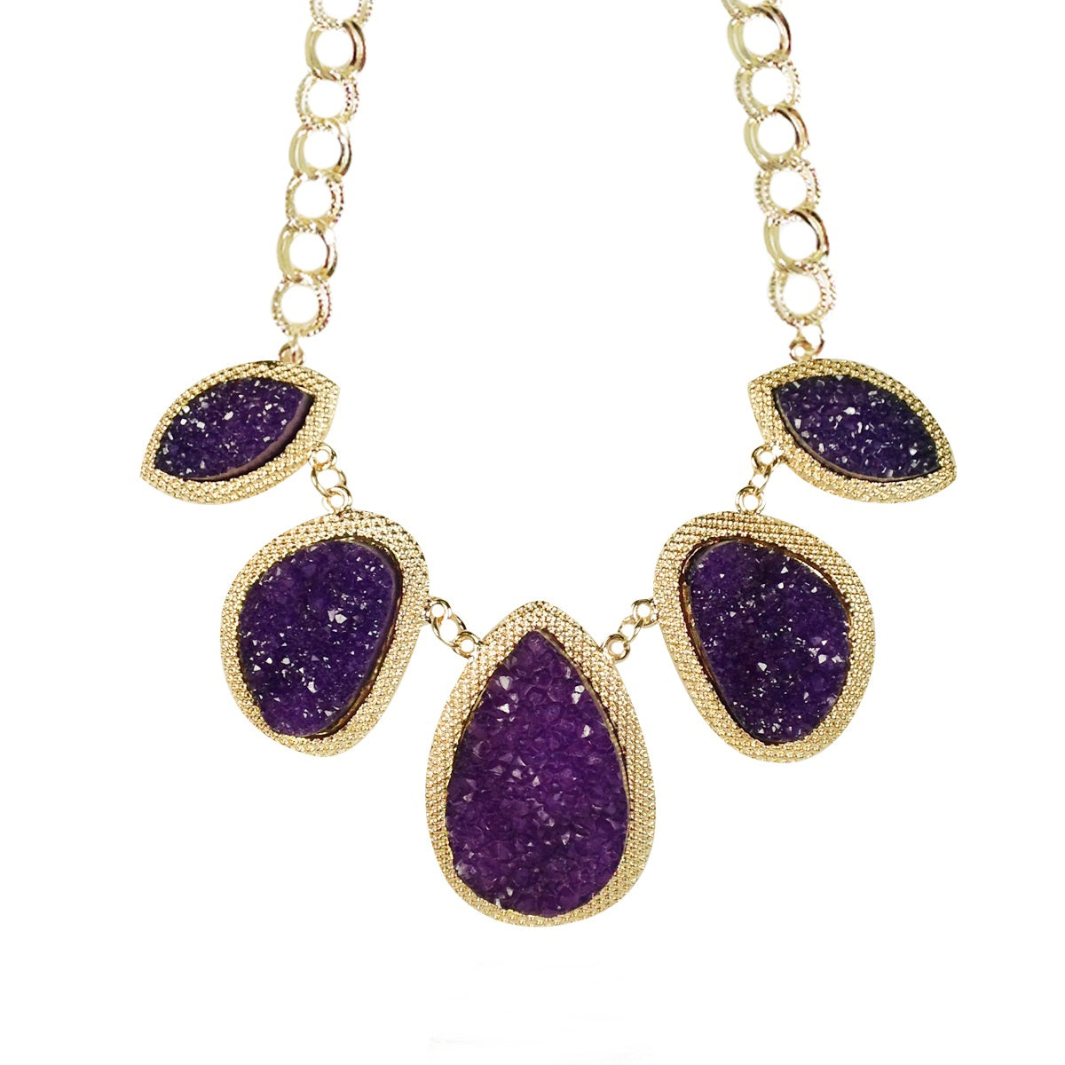 Mint Green Beaded Bubble Pendant Necklace + Purple Drop Stone Necklace [A63876, A64557]