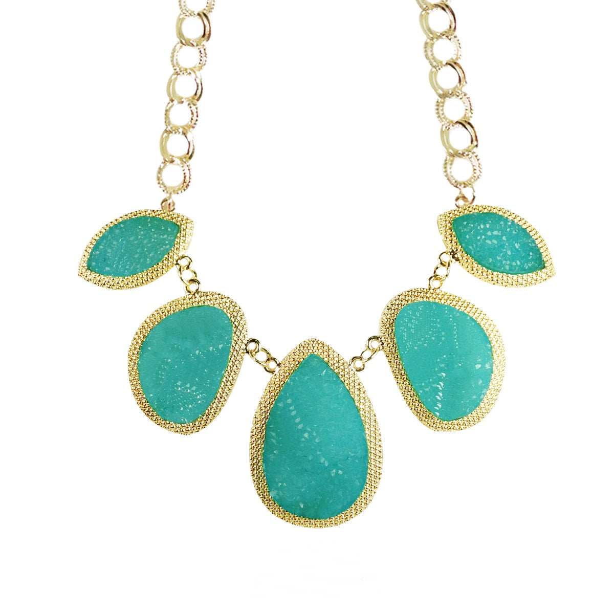 Mint Green Beaded Bubble Pendant Necklace + Turquoise Drop Stone Necklace [A63876, A64558]