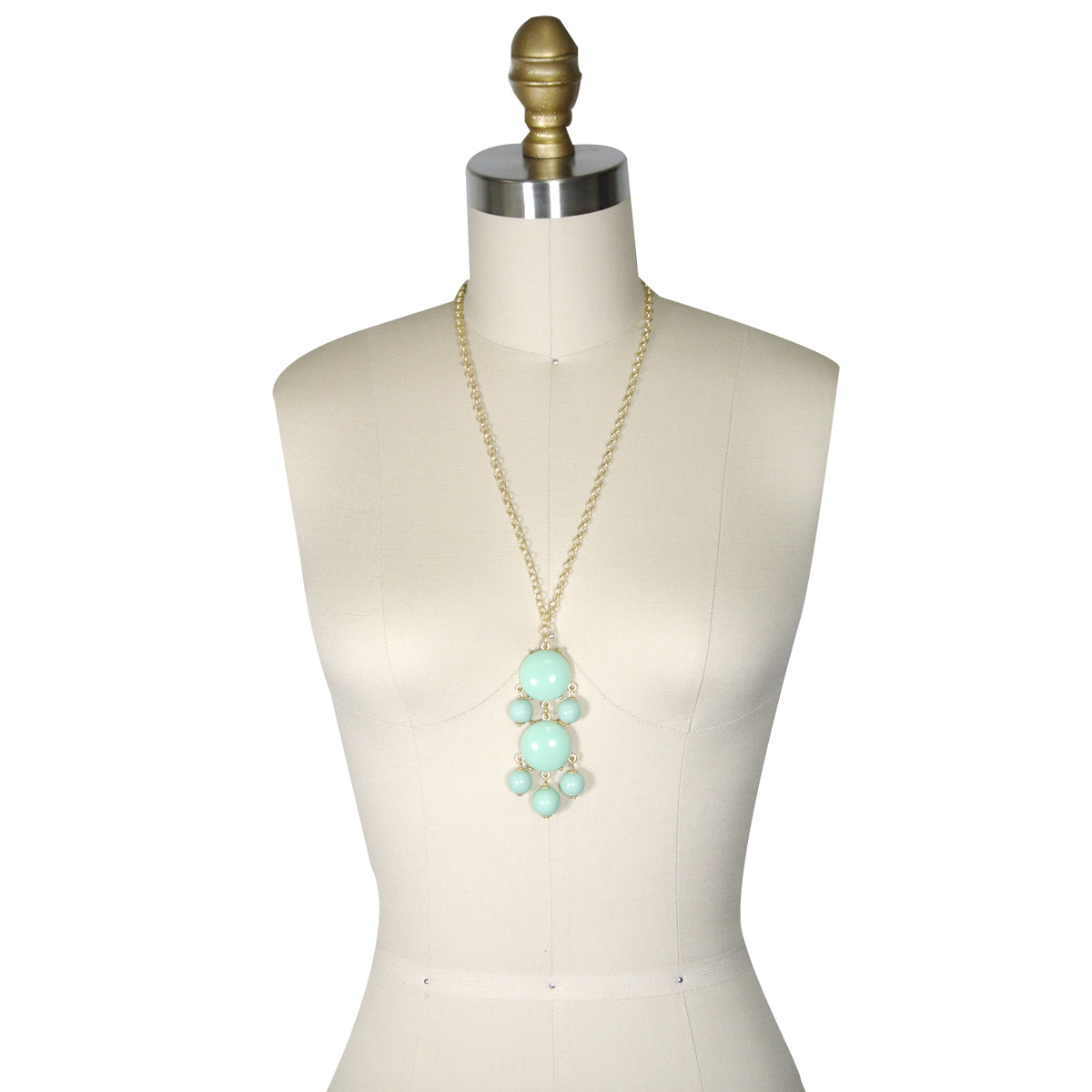 Mint Green Beaded Bubble Pendant Necklace + White Drop Stone Necklace [A63876, A64562]