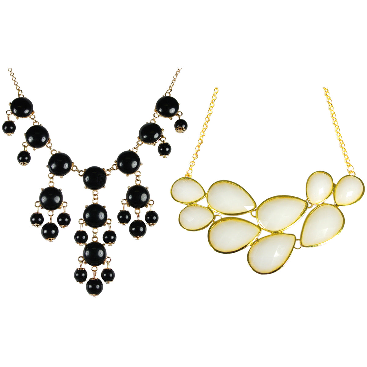 Black Mini Bubble Bib Statement Necklace + White Drop Shape Bubble Statement Necklaces [A64444,A63994]