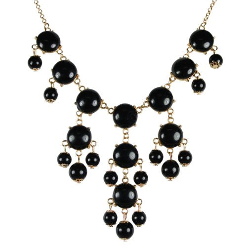 Black Mini Bubble Bib Statement Necklace + White Drop Shape Bubble Statement Necklaces [A64444,A63994]