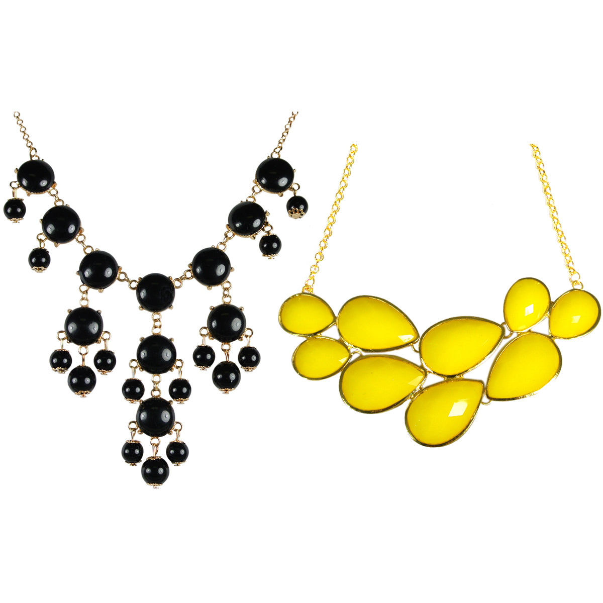 Black Mini Bubble Bib Statement Necklace + Yellow Drop Shape Bubble Statement Necklaces [A64444,A63995]