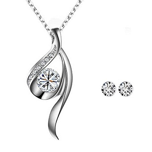 Wrapables Silver Tone True Elegance Crystal Necklace and Stud Earrings Jewelry Set