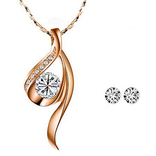 Wrapables Gold Tone White Crystal True Elegance Crystal Necklace and Stud Earrings Jewelry Set