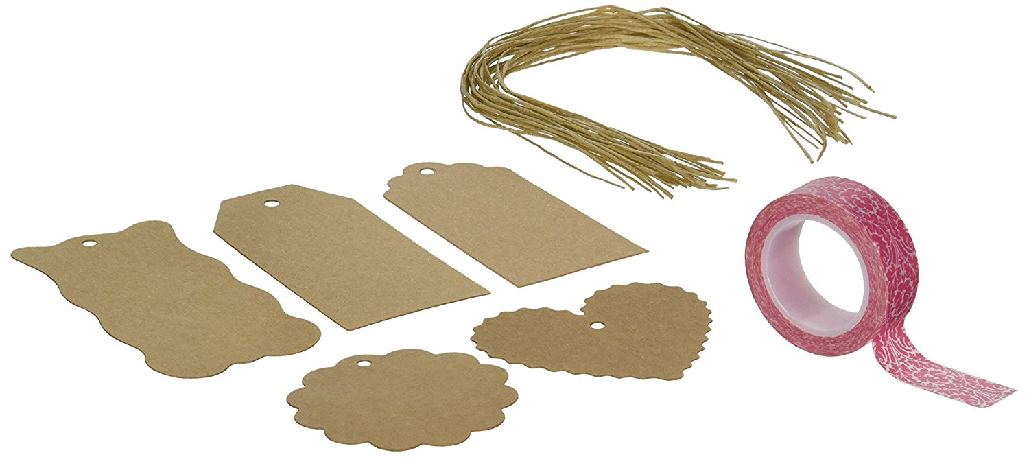 Wrapables 30 Gift Tags/Kraft Hang Tags with Free Cut String & 1 Washi Roll