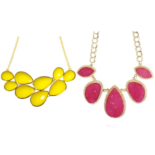 Wrapables Yellow Drop Shape Bubble Choker Necklaces + Drop stone necklace