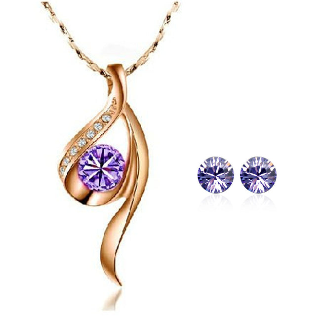 Wrapables Gold Tone Purple True Elegance Crystal Necklace and Stud Earrings Jewelry Set
