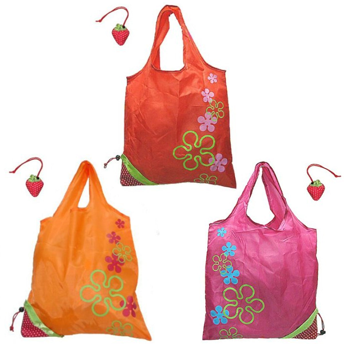 Reusable Shopping Tote Bag that Folds into a Strawberry