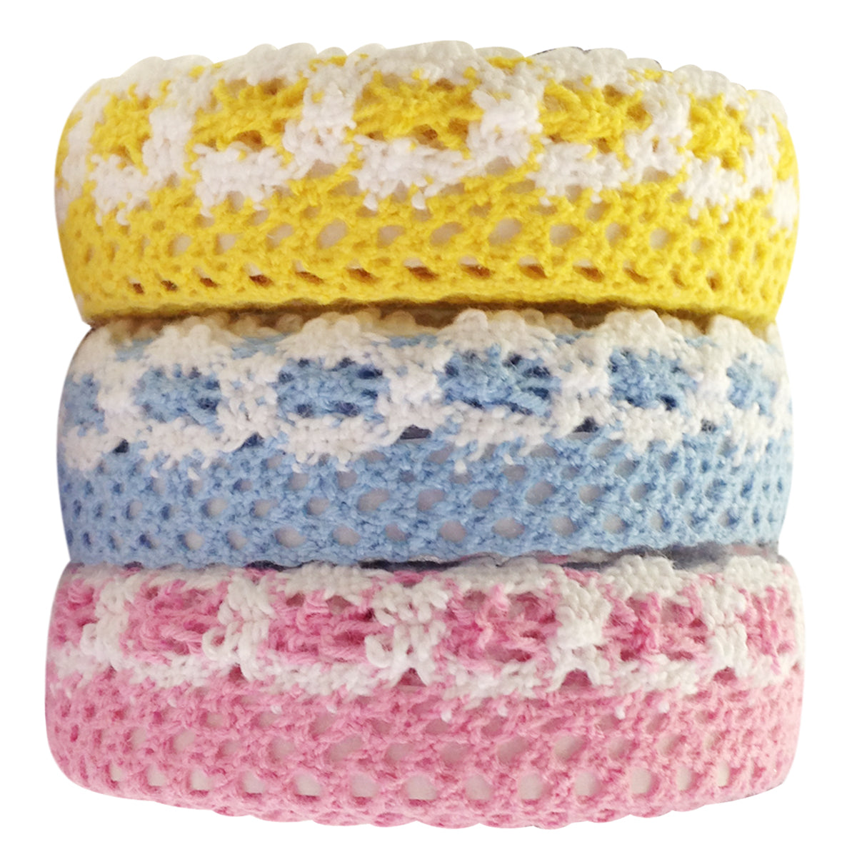 Wrapables Colorful Decorative Adhesive Lace Tape Set Of 3 ( Yellow, Blue, Pink)