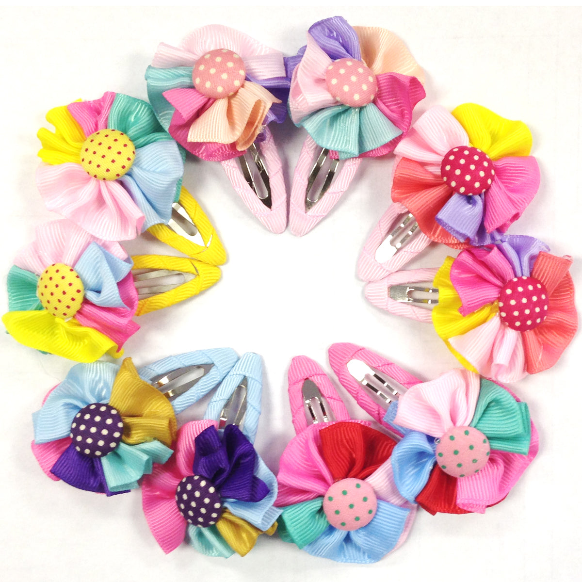 Wrapables Rainbow Ribbon Flower Hair Clips for Toddler Girl, Set of 5