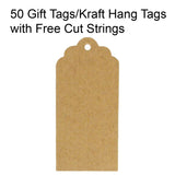 Wrapables 50 Scalloped Gift Tags/Kraft Hang Tags with Free Cut Strings & Set of 3 Washi Tape