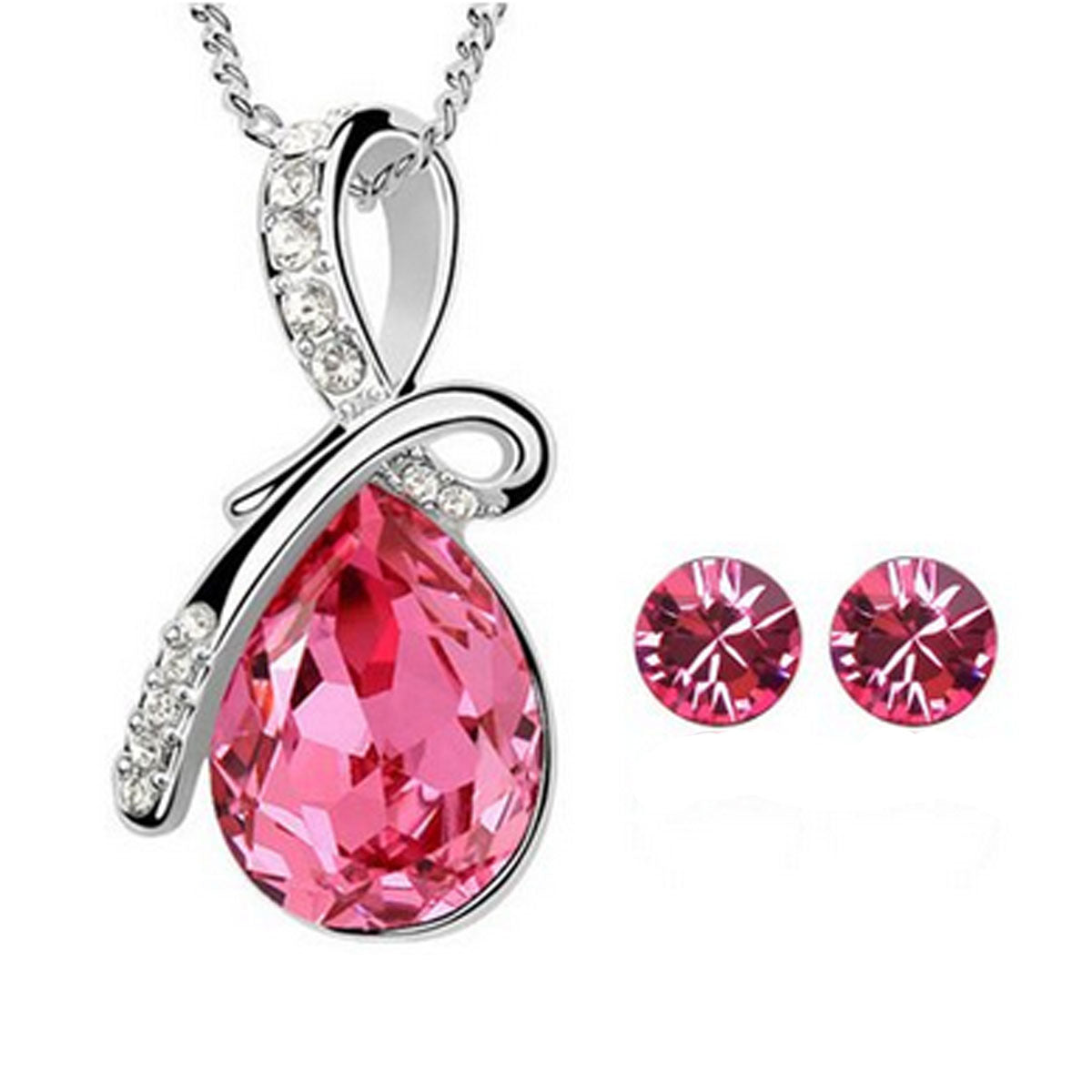 Wrapables Eternal Love Crystal Teardrop Pendant Necklace and Stud Earrings Jewelry Set