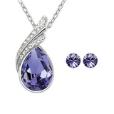 Wrapables Elegant Teardrop Crystal Pendant Necklace and Stud Earrings Jewelry Set