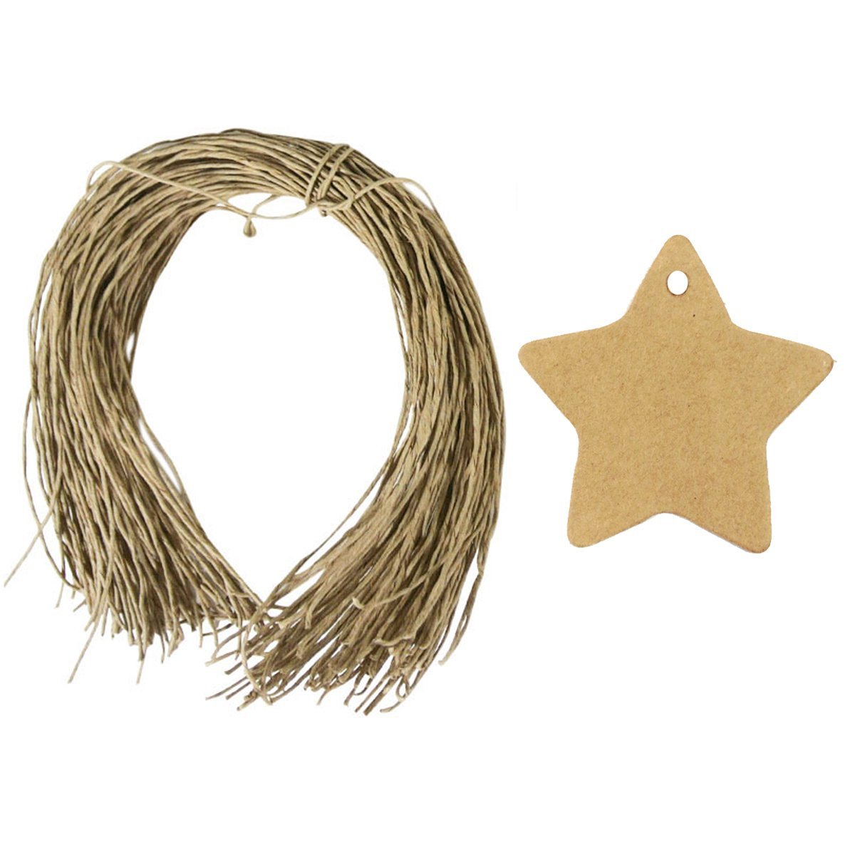 Wrapables 100 Gift Tags/Kraft Hang Tags with Free Cut Strings, Star