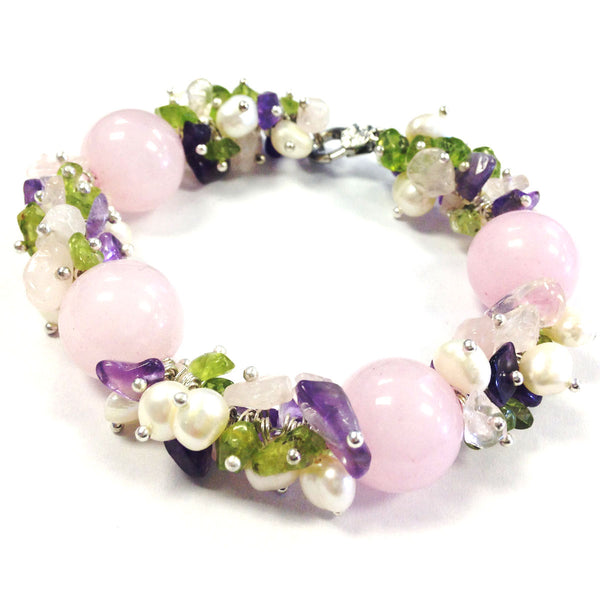 Rose Quartz with Multi-color Cluster Bracelet