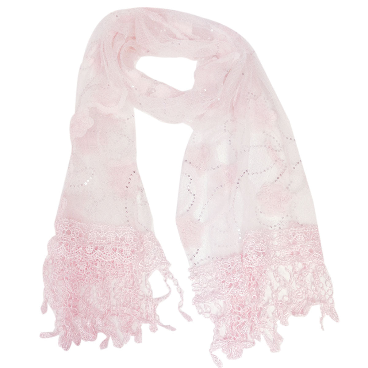 Wrapables Romantic Dream Floral Lace Long Scarf with Tassel Trim