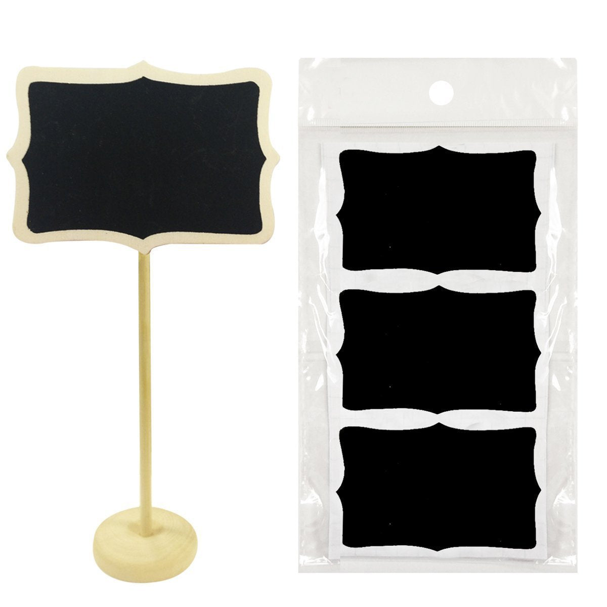 Set of 8 Chalkboard Stands With Chalkboard Stickers, 3" x 2" Rectangle