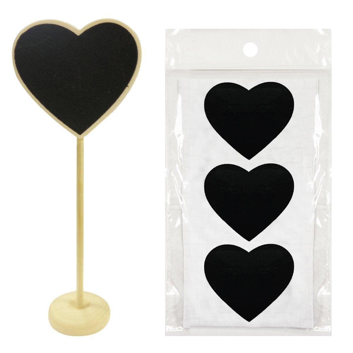 Set of 8 Chalkboard Stands With Chalkboard Stickers, 3" x 2.25" Heart