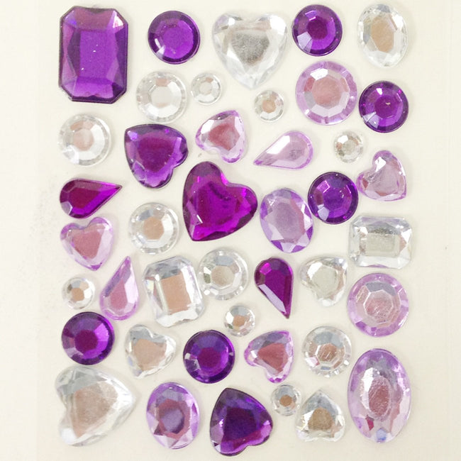 Wrapables Acrylic Self Adhesive Crystal Gem Stickers, Purple/Pink/Silver (2pk)