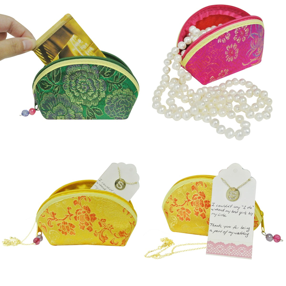 Wrapables Silk Embroidered Brocade Gift Jewelry Coin Pouch Purse (Set of 4)