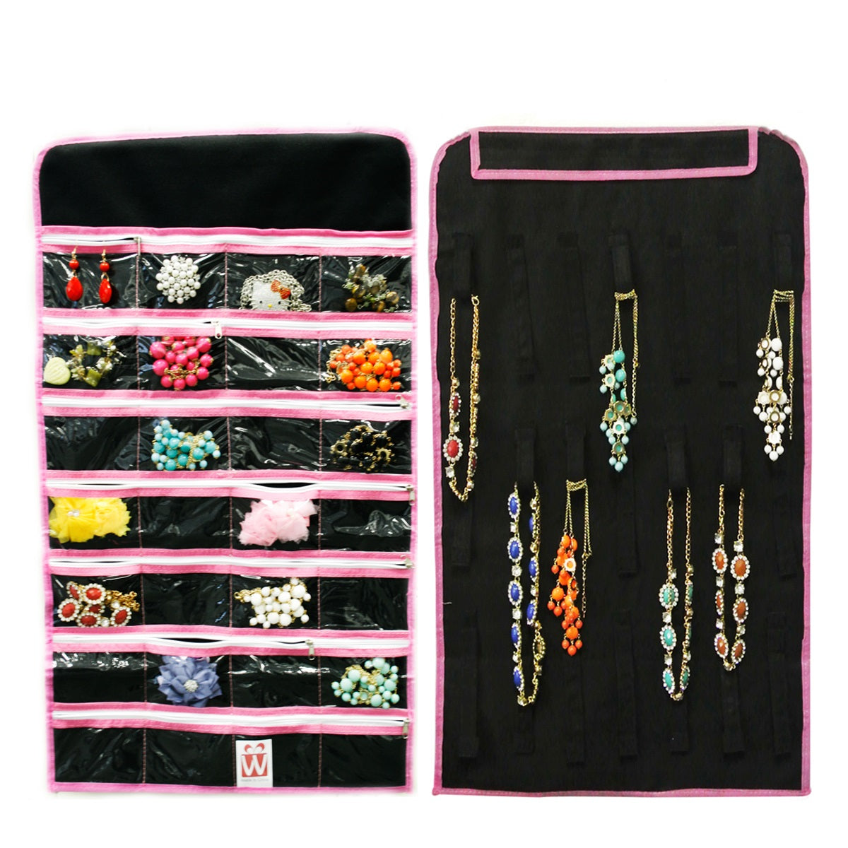 Wrapables 28 Zippered Pockets Hanging Jewelry Organizer with 21 Holding Loops Black