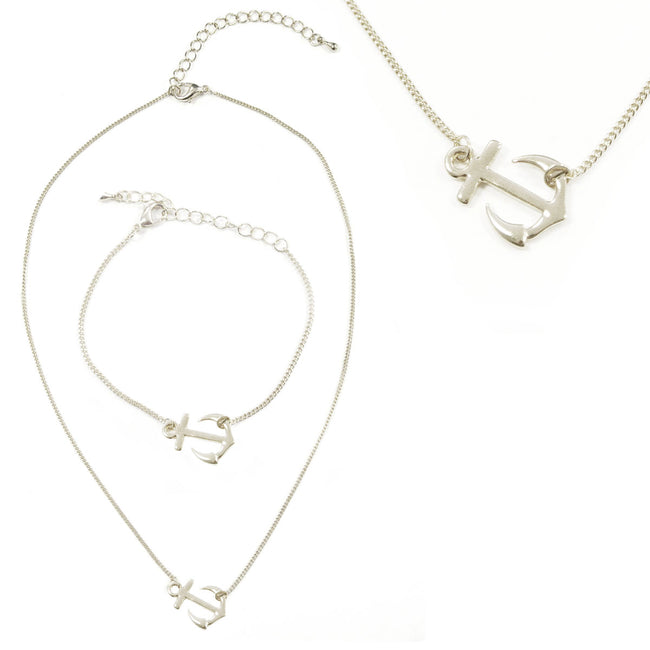 Wrapables Sideways Anchor Pendant Necklace and Bracelet Jeweley Set