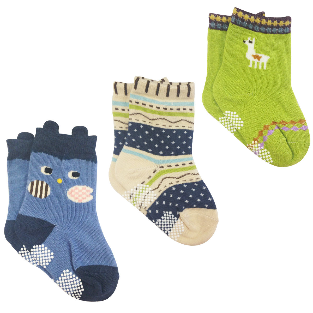 Wrapables Peek A Boo Animal Non-Skid Toddler Socks (Set of 3)
