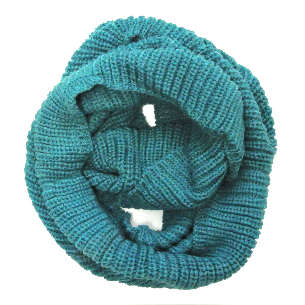 SCARF Knitted Infinity Loop Scarf Chunky Brown Teal Button 