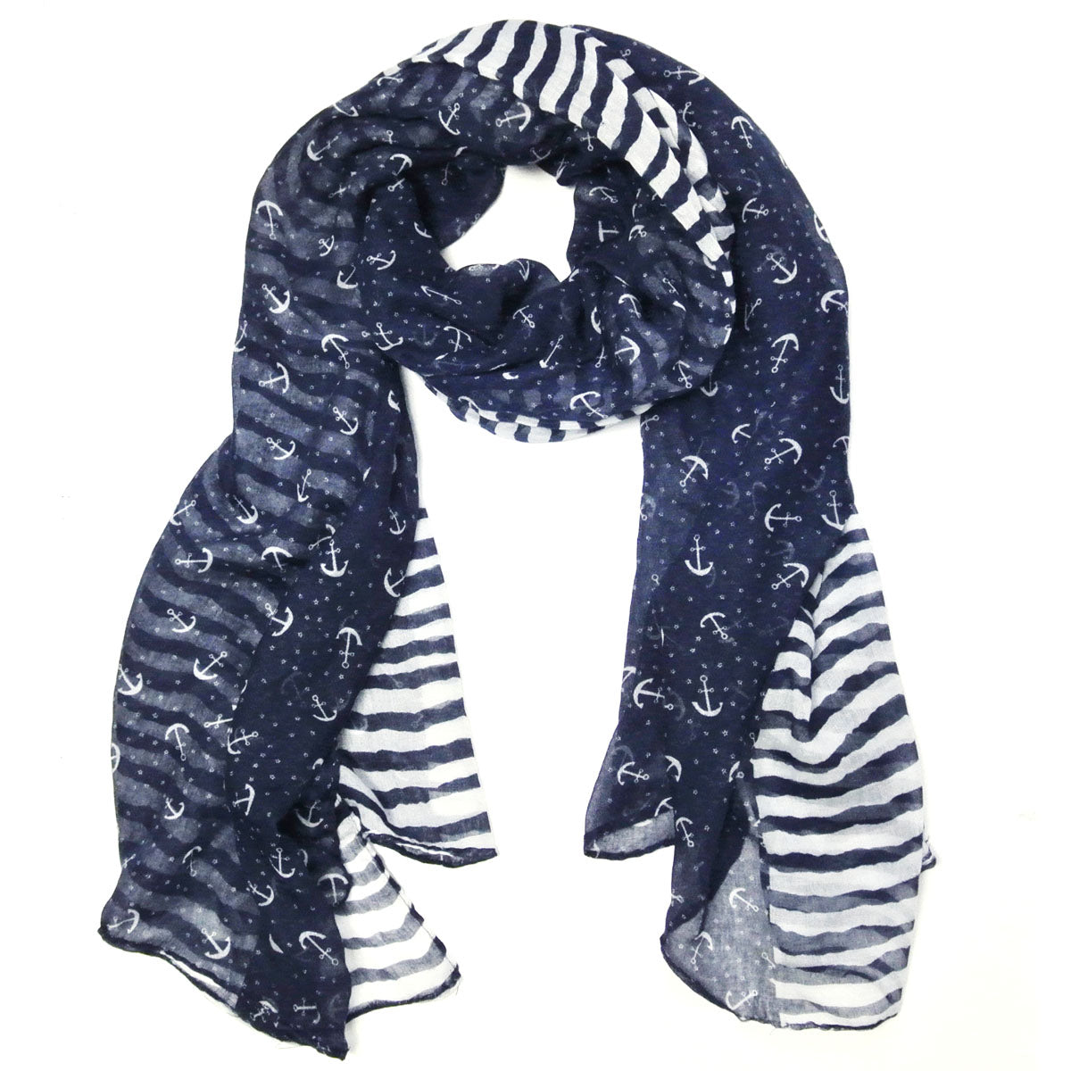 Wrapables Stripes and Anchor Nautical Marine Scarf 72" x 42"