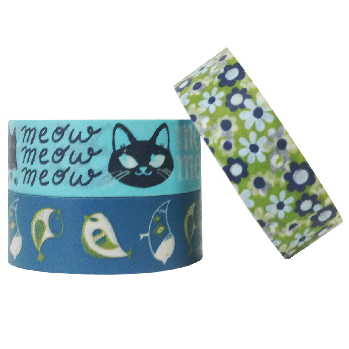 Wrapables Meow Meow Tweet Japanese Washi Masking Tape (Set of 3)