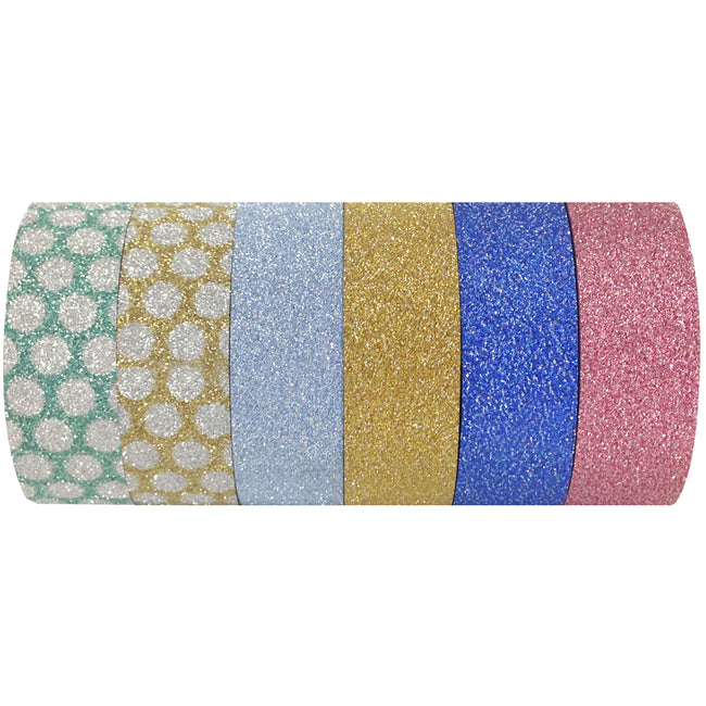 Wrapables Japanese Washi Masking Tape, Glitter Collection (Set of 6)