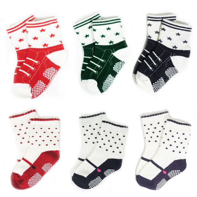 Wrapables Sneakers and Mary Jane Non-Skid Socks for Baby (Set of 6)