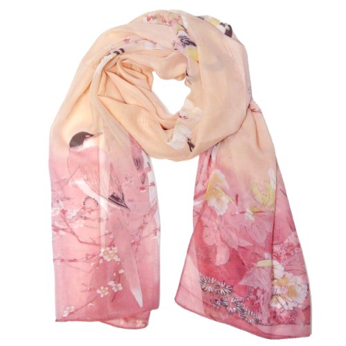 Wrapables Floral Bird Print Polyester and Silk Oblong Scarf