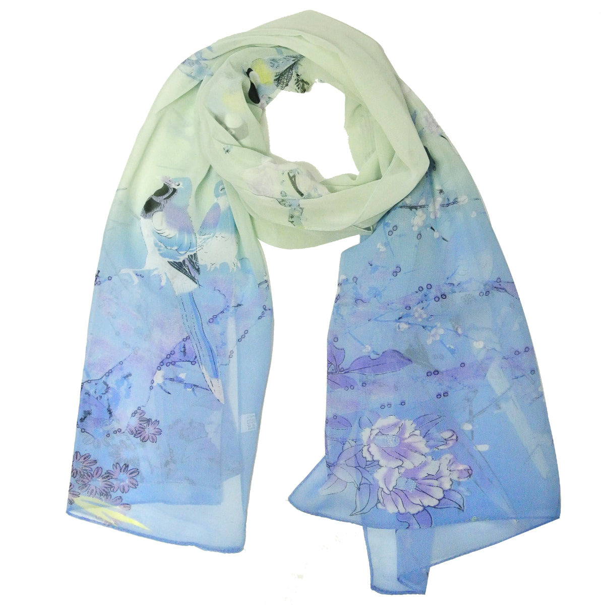 Wrapables Floral Bird Print Polyester and Silk Oblong Scarf