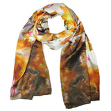 Wrapables Luxurious 100% Charmeuse Silk Floral Painting Long Scarf with Hand Rolled Edges